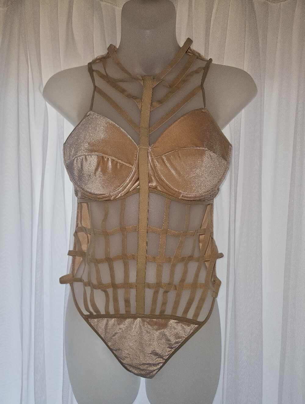 DOLLSKILL Strappy Metallic Bronze Cage Bodysuit